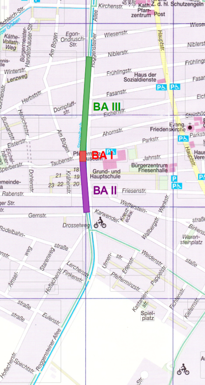 Grossansicht in neuem Fenster: Karte zu Sanierung der Trinkwasserleitung in der Roggensteiner Allee West im Abschnitt zwischen Gernstraße und Winterstraße